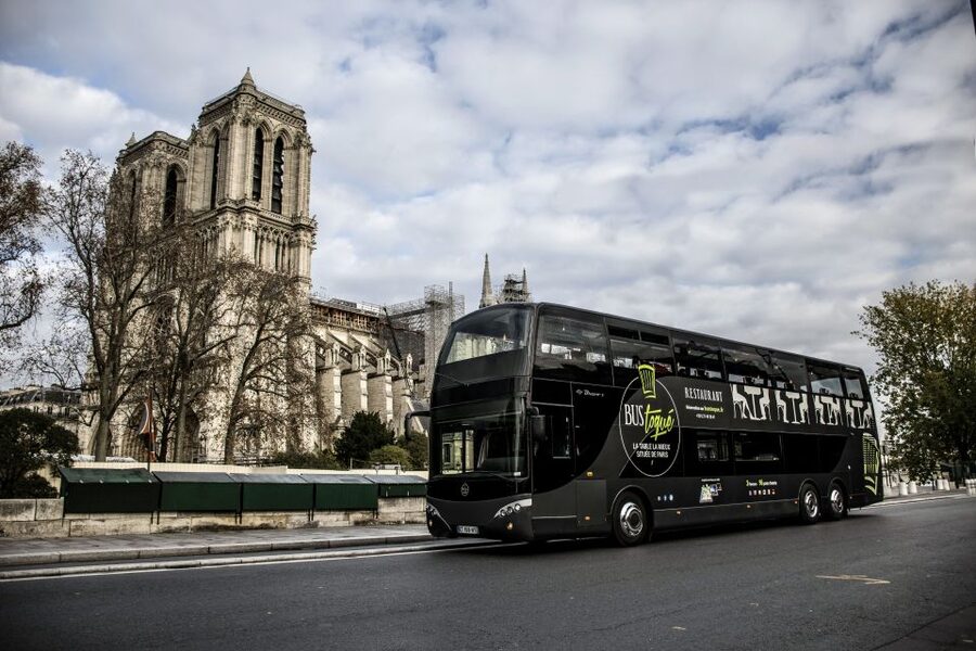 Champs Elysées Bus Toqué Lunch w/ a Glass of Champagne - A Paris lunch with the city outside your window