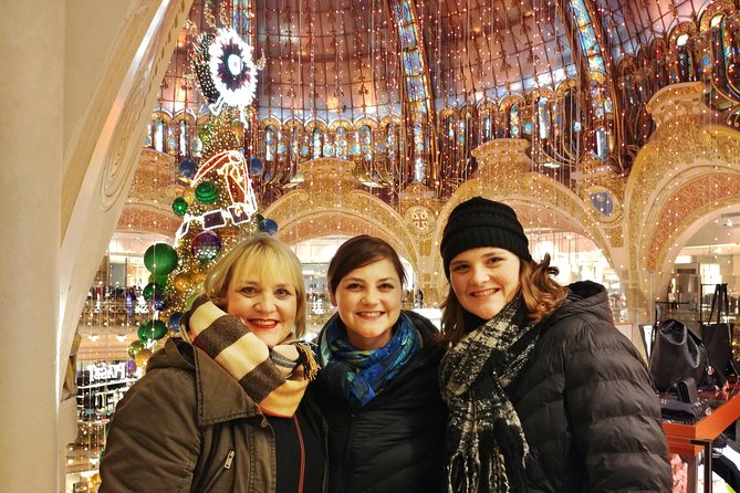 Paris Christmas Illuminations and Local Festivities Private Tour - Galeries Lafayette: lights, windows, and a rooftop view